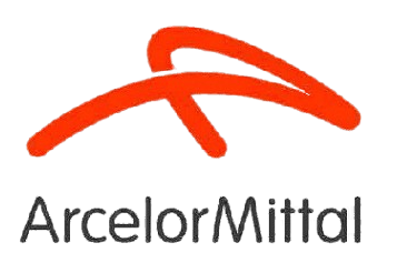 Un logo rouge et noir pour arcelormittal sur fond blanc