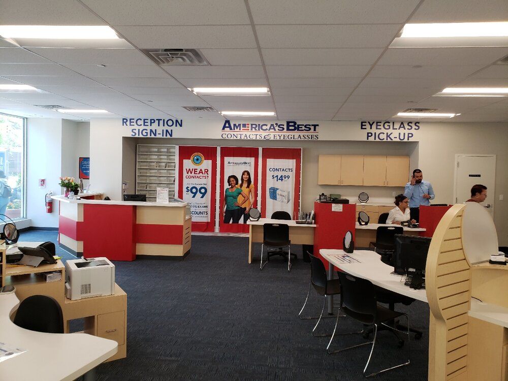 A large office with a sign that says american best