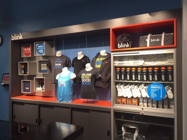 A store with a shelf that says blink on it