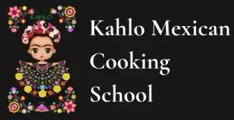 A sign for kahlo mexican cooking school with a picture of frida kahlo