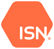 Logo hexagonal orange avec texte blanc « ISN » et symbole de marque déposée.
