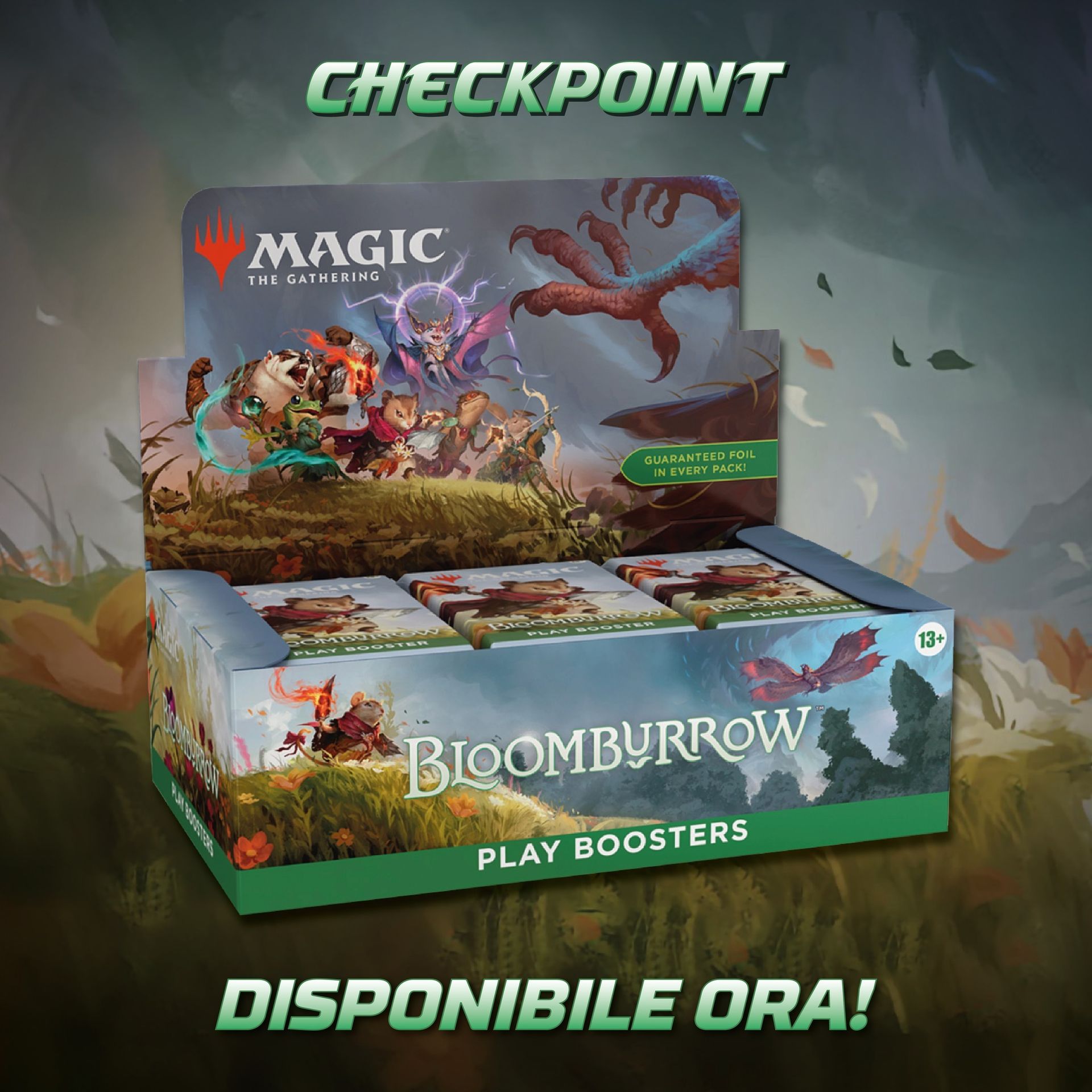 Una scatola di potenziatori di gioco magici di bloomburrow the gathering.