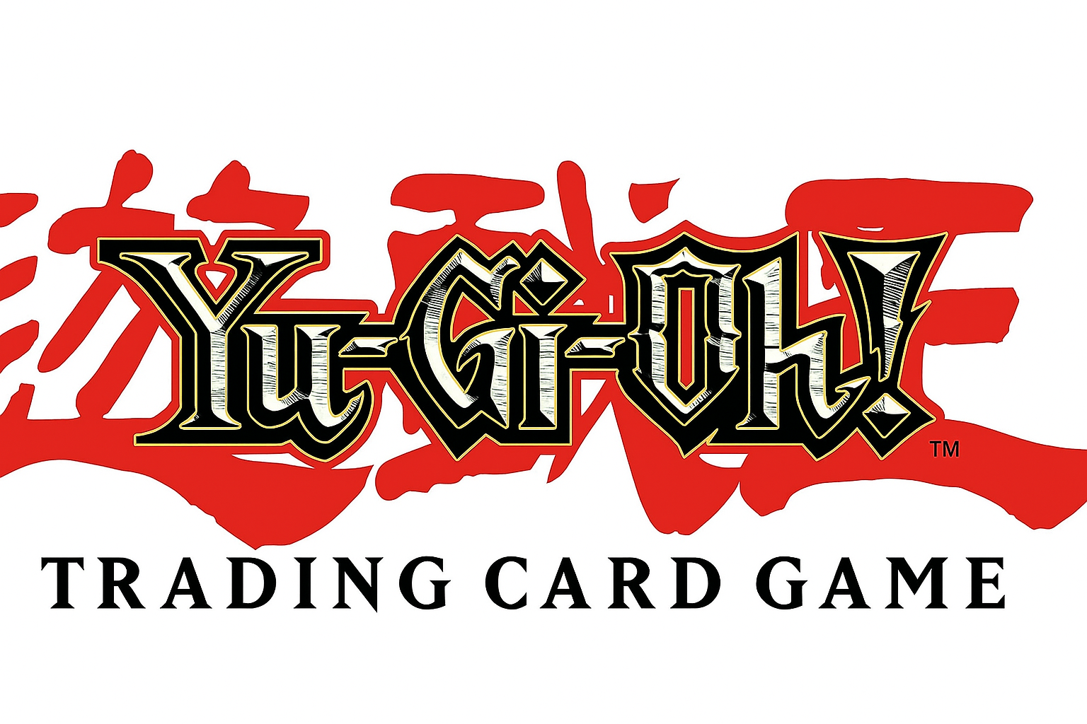 Il logo del gioco di carte collezionabili Yu Gi Oh è su uno sfondo bianco.