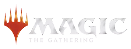 Il logo di Magic the Gathering è un logo rosso e nero con una fiamma rossa.