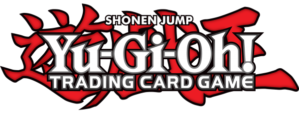 Il logo del gioco di carte collezionabili Yu Gi Oh è su uno sfondo bianco.