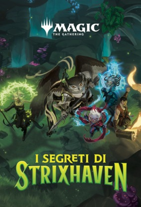 Fantasy illustration for Strixhaven: School of Mages, featuring five diverse characters wielding elemental magic.