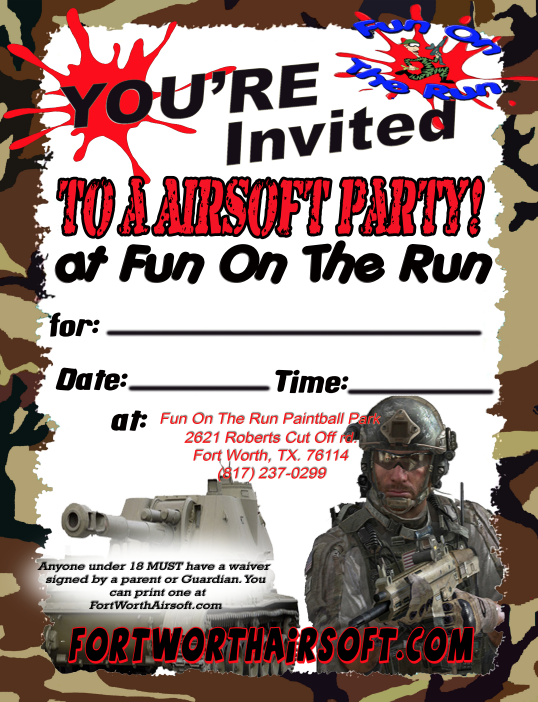 Airsoft Party Invitation Preview