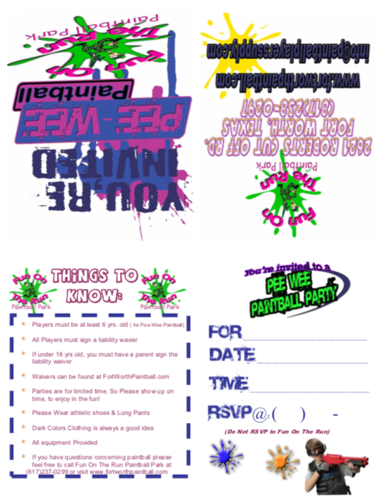 Pee Wee Paintball Party Invitation Preview