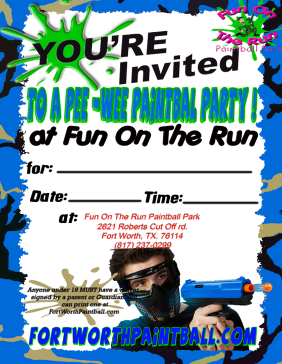 Pee Wee Paintball Party Invitation Preview