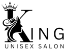 The logo for king unisex salon shows a woman with a crown on her head.