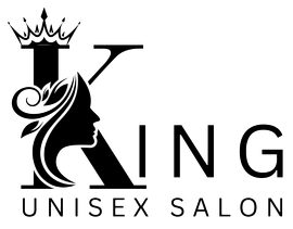 The logo for king unisex salon shows a woman with a crown on her head.