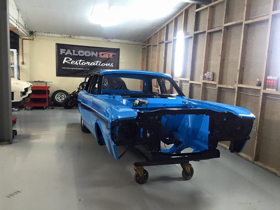 A Blue Car Under Restoration in a Garage — Restore Your Ford Falcon GT From Brisbane, NSW