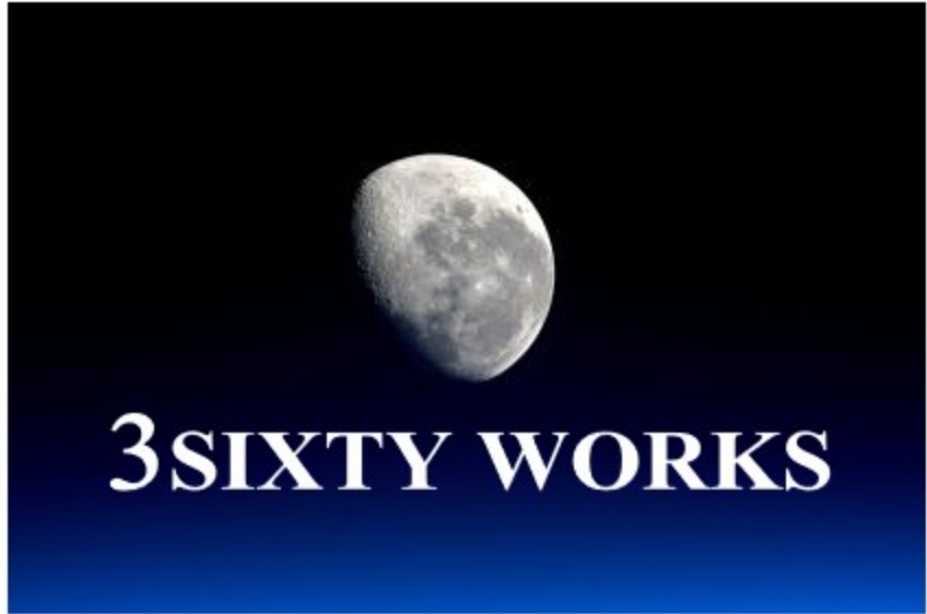 Moon against a dark blue sky. 3SIXTY WORKS in white text at the bottom.