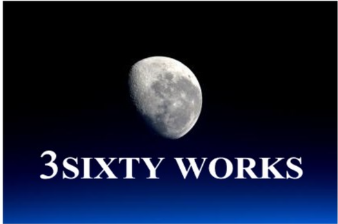 Moon against a dark blue sky. 3SIXTY WORKS in white text at the bottom.