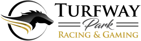 Turfway Park logo: A black horse head with gold wing accents in a circle, text "TURFWAY Park" and "RACING & GAMING".
