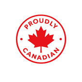 Proudly Canadian badge with a red maple leaf representing our towing company.