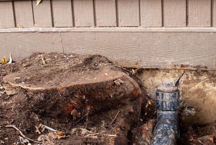 Foundation repair excavation exposing an exterior foundation wall near Sydney