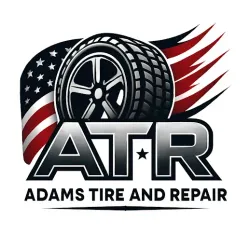 Logo for Adams Tire and Repair: Tire with American flag background, "ATR" in bold letters, business name below.