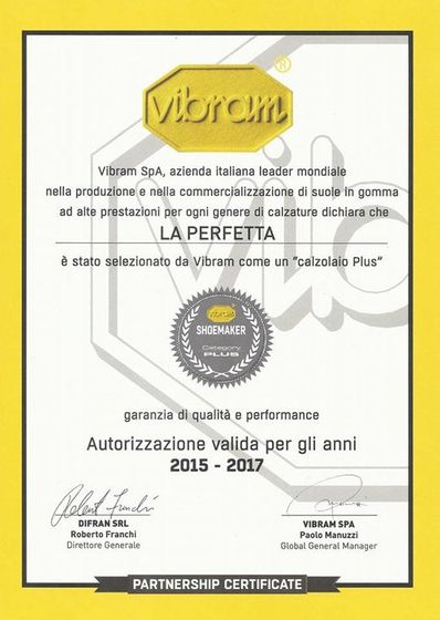 certificato di partenariato Vibram