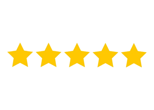 A row of five yellow stars on a white background.