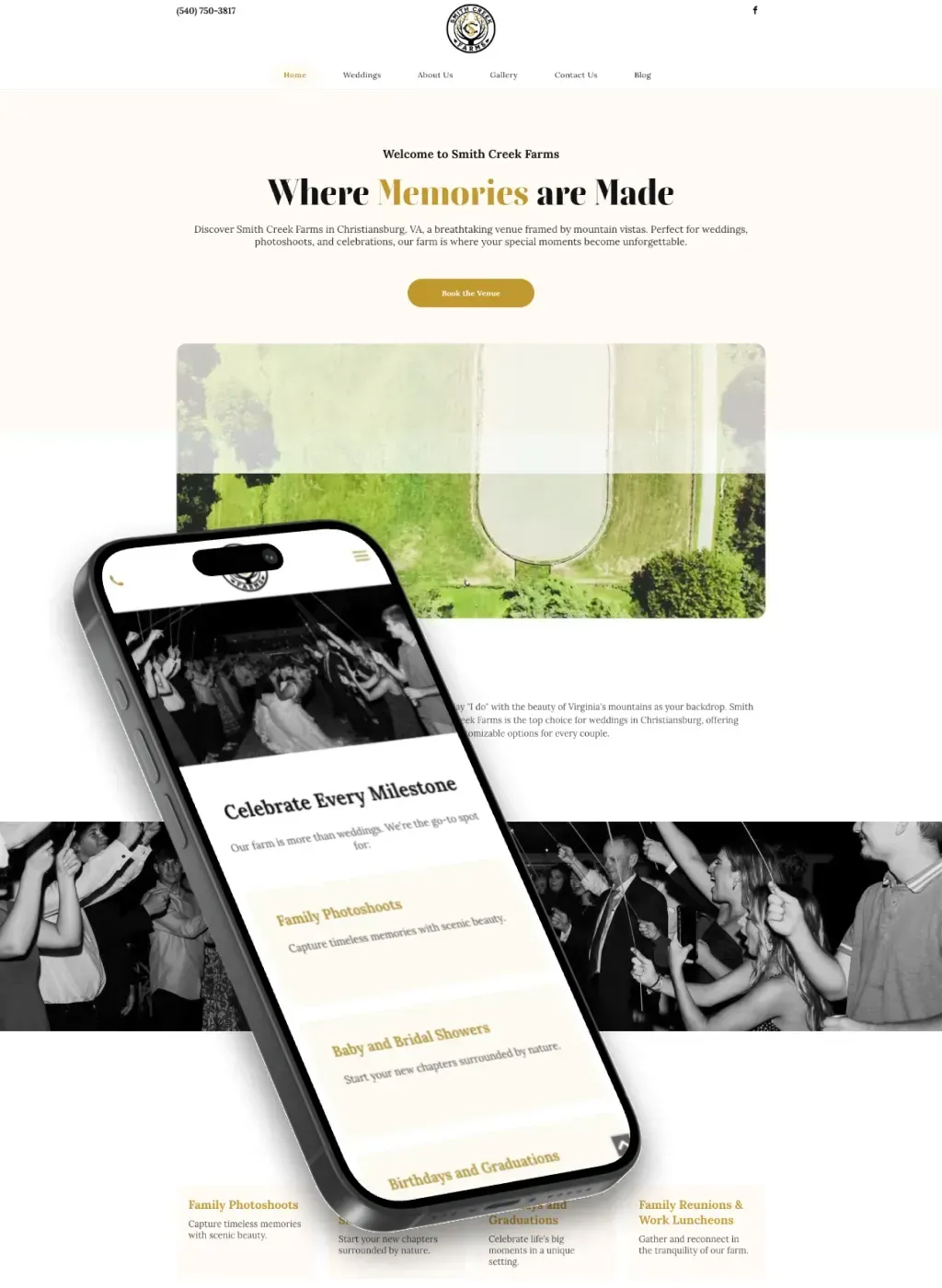 A cell phone is sitting on top of a website.