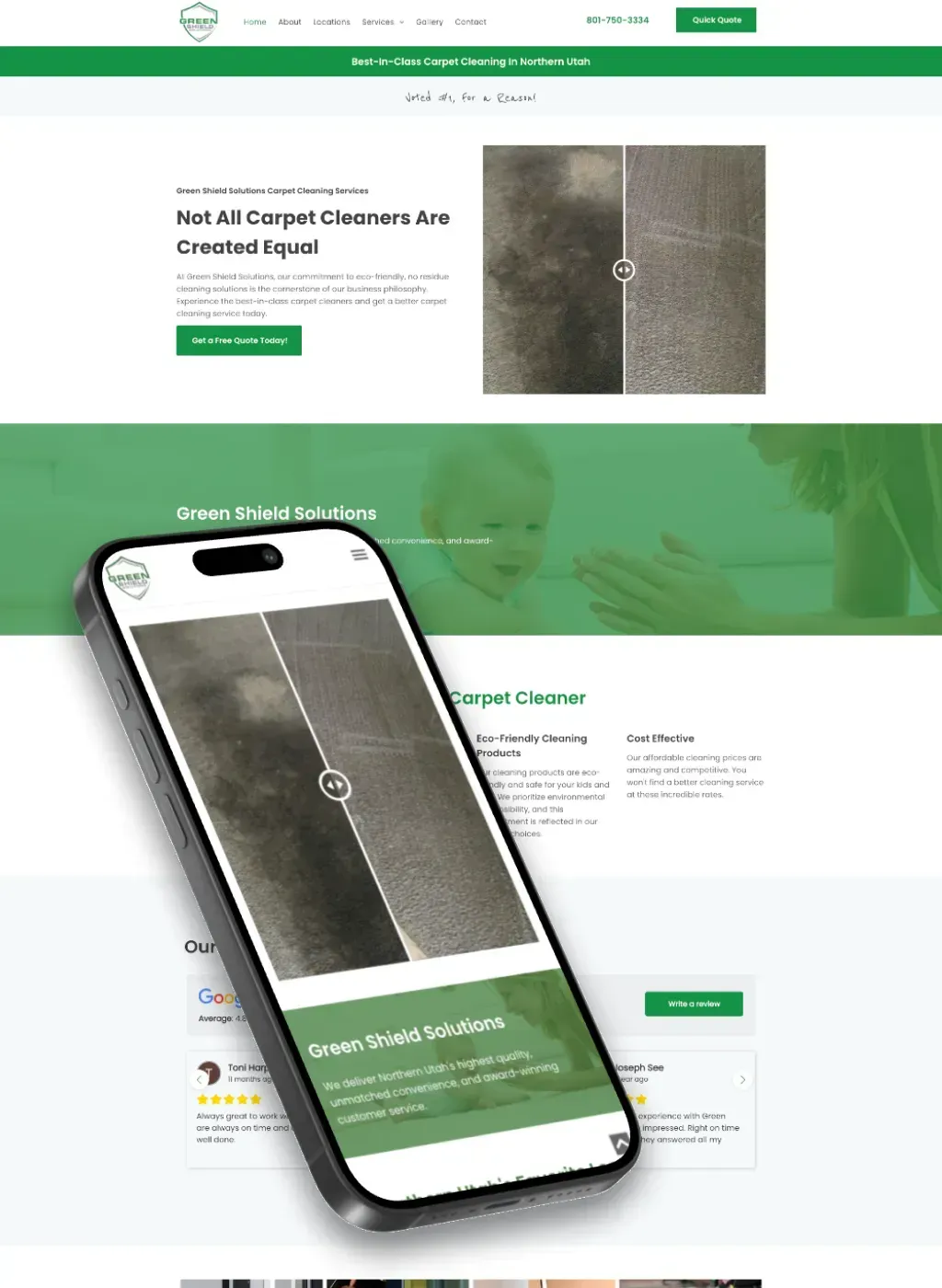 A cell phone is sitting on top of a website.