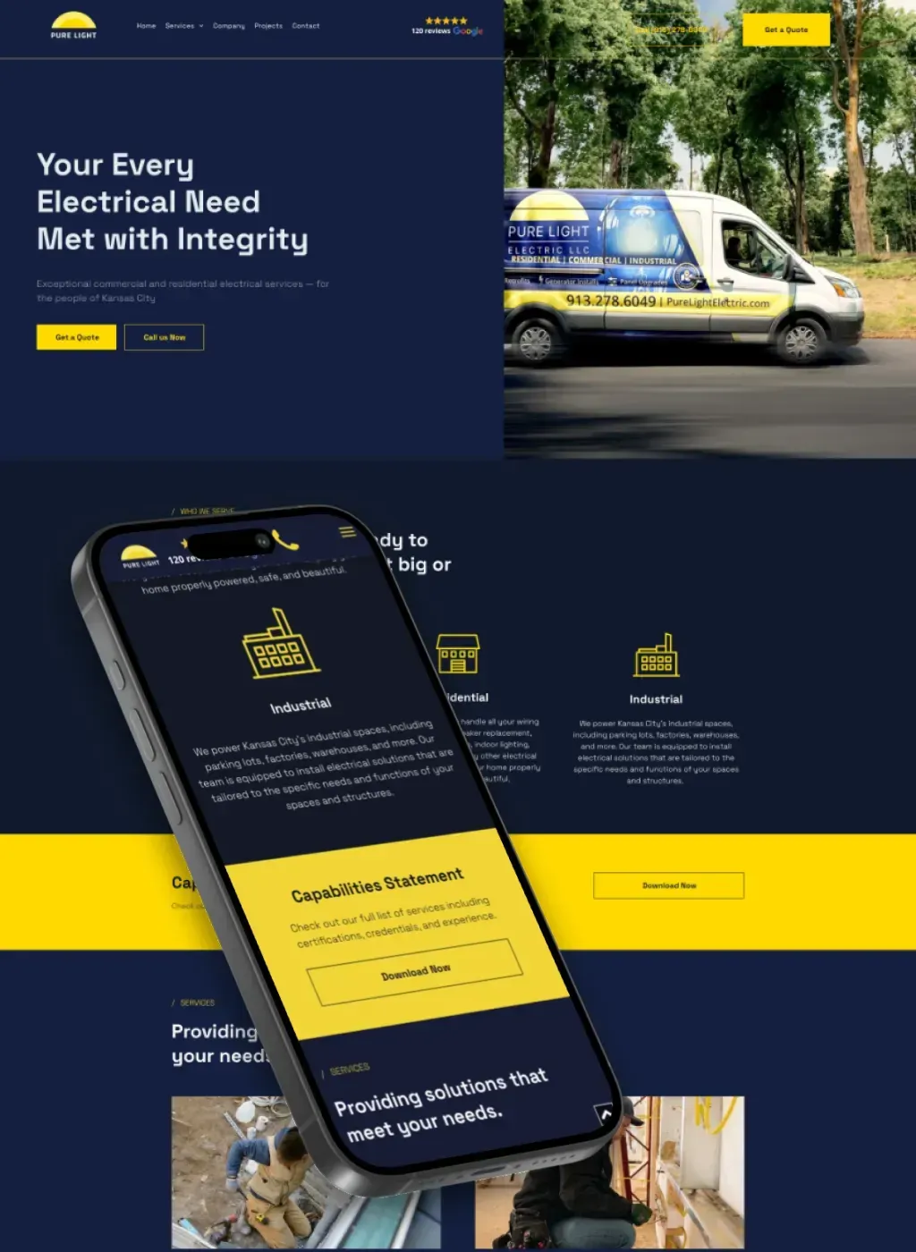 A phone is sitting on top of a website with a van in the background.
