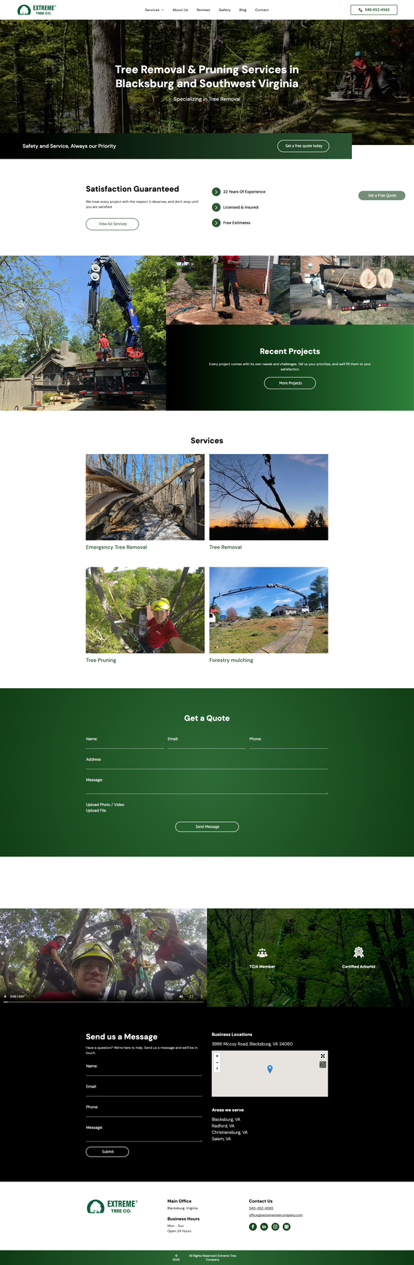 A screenshot of a website for a tree service company.