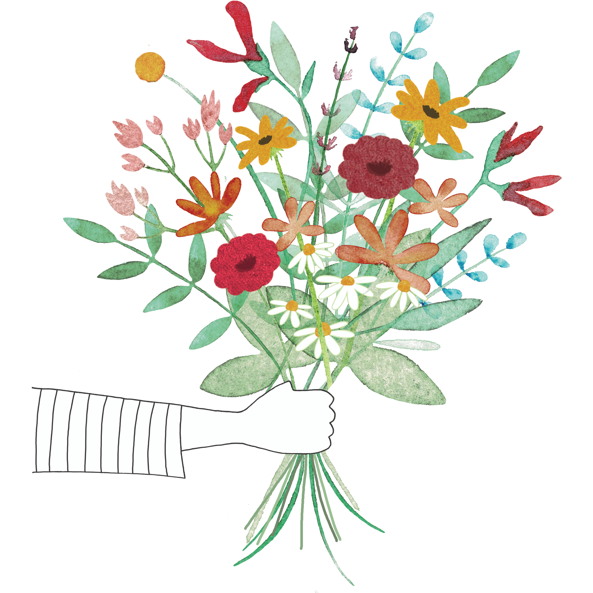 Hand die bosje bloemen vasthoudt als animatie