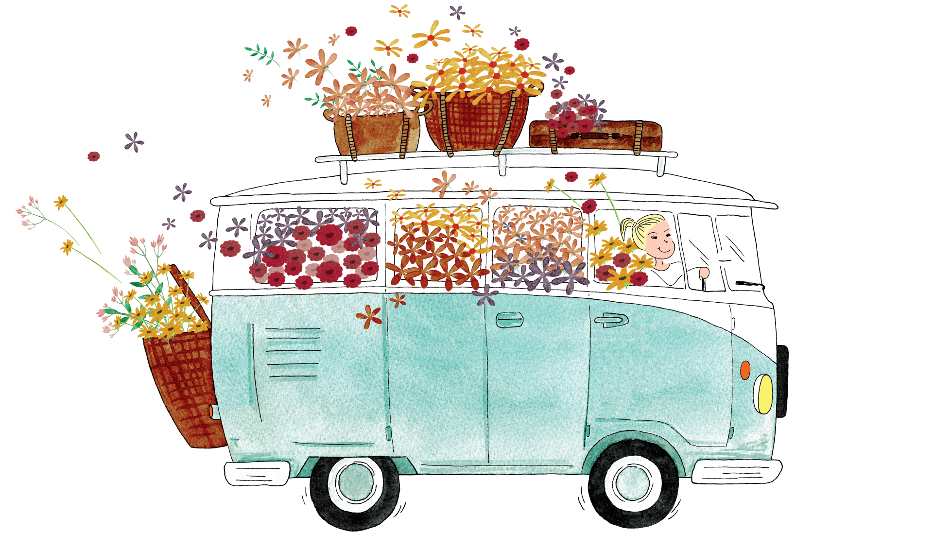 Animatie Volkswagenbusje met allerlei bloemen