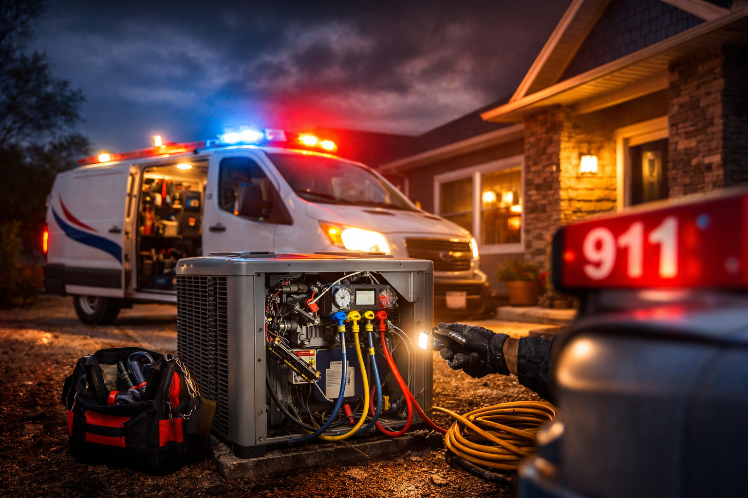 Gray ceiling-mounted air conditioner in a dark room.