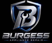Burgess Appliance Repair logo with black text and a blue appliance icon inside a wrench-shaped outline