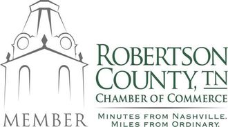 Logo for Robertson County, TN Chamber of Commerce. Features courthouse outline and text: 