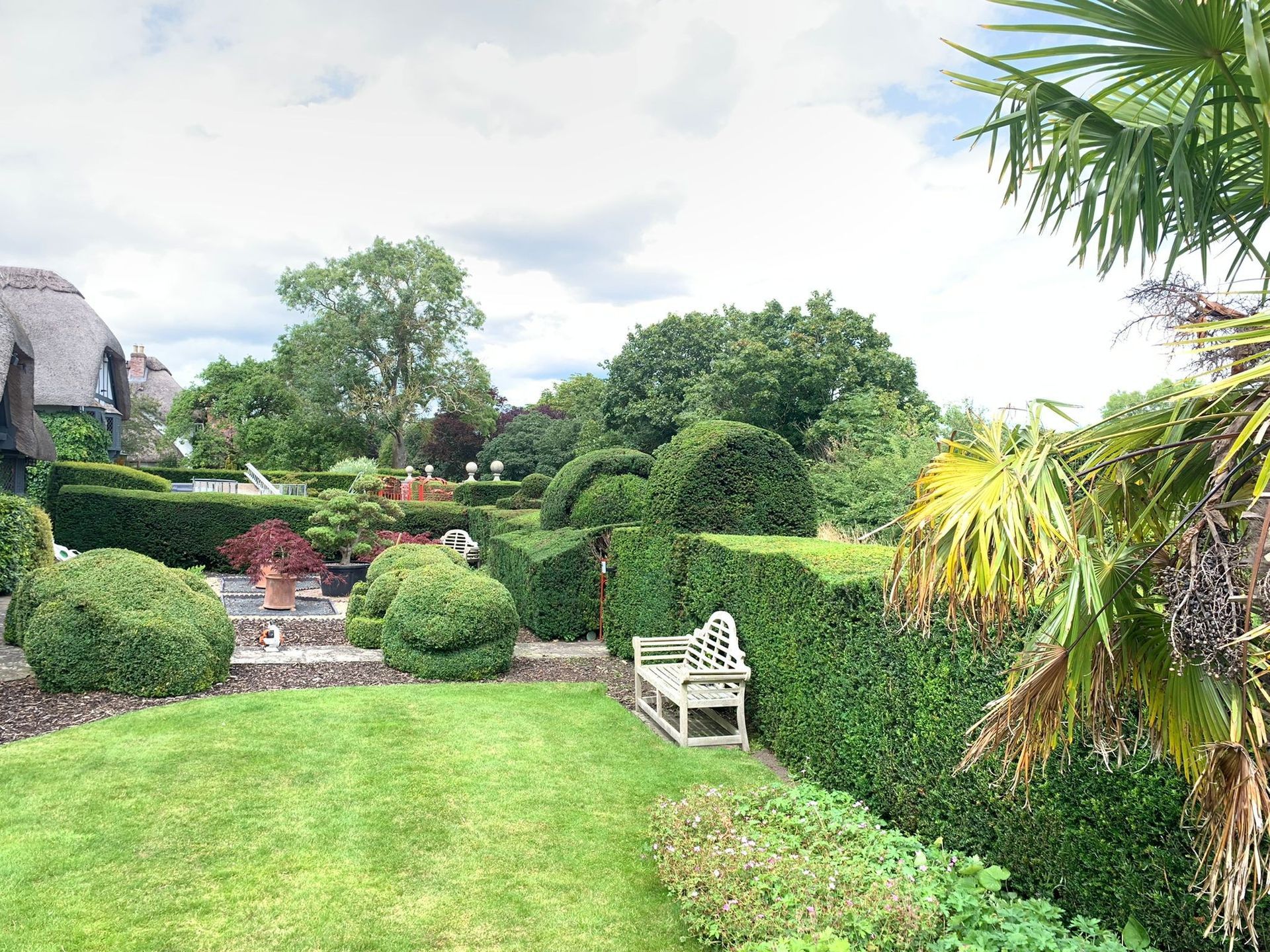 There is a bench in the middle of the garden.