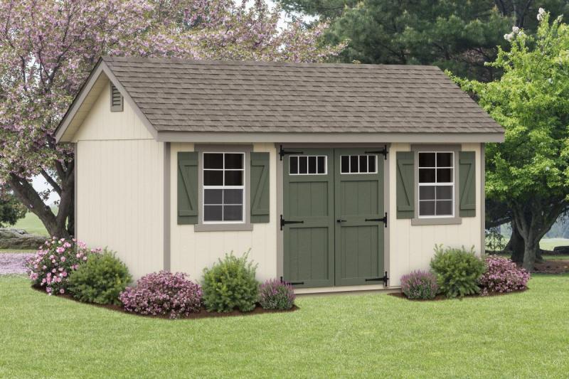 well maintained shed with a green door