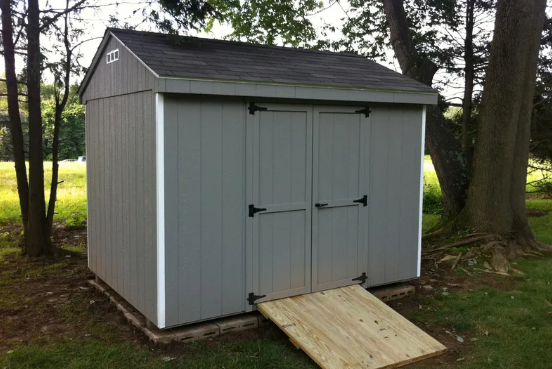 grey economy cottage shed with ramp