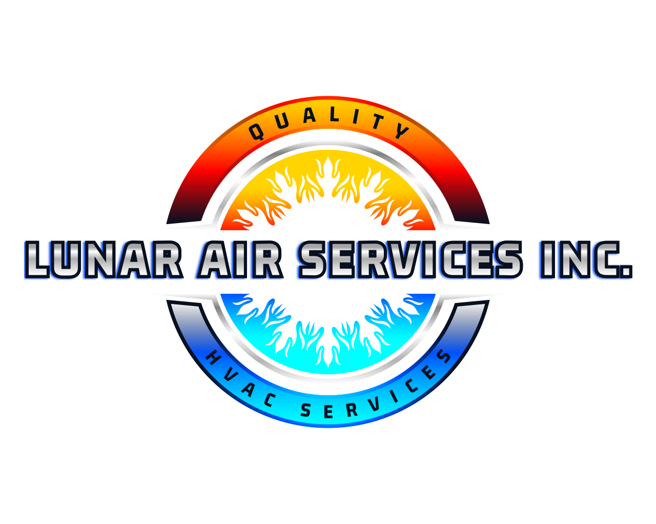 Logo for Lunar Air Services Inc. with a sun and cool air graphic; Text reads "QUALITY HVAC SERVICES" and "CSLB#1123097".