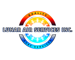 Logo for Lunar Air Services Inc. with a sun and cool air graphic; Text reads "QUALITY HVAC SERVICES" and "CSLB#1123097".