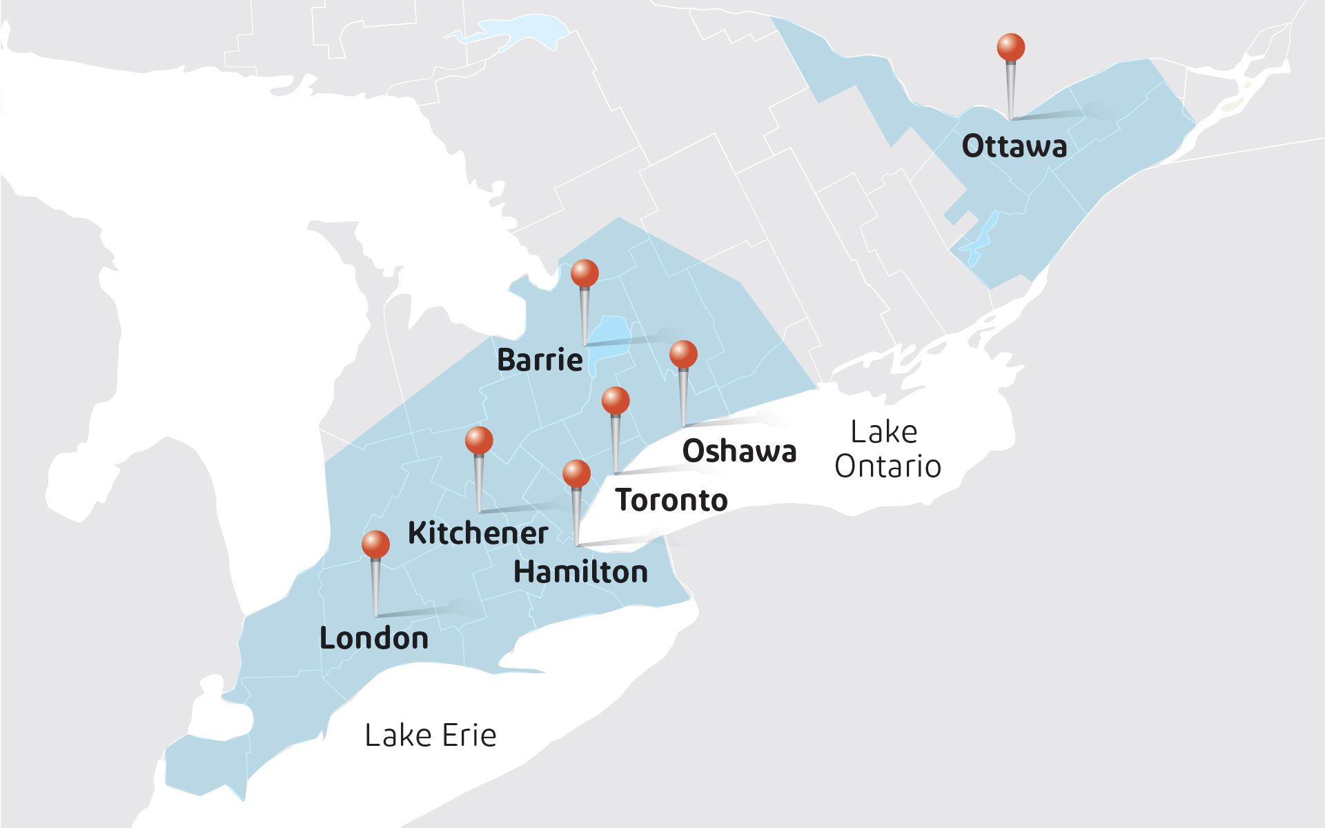 Map of OE's coverage in southern Ontario