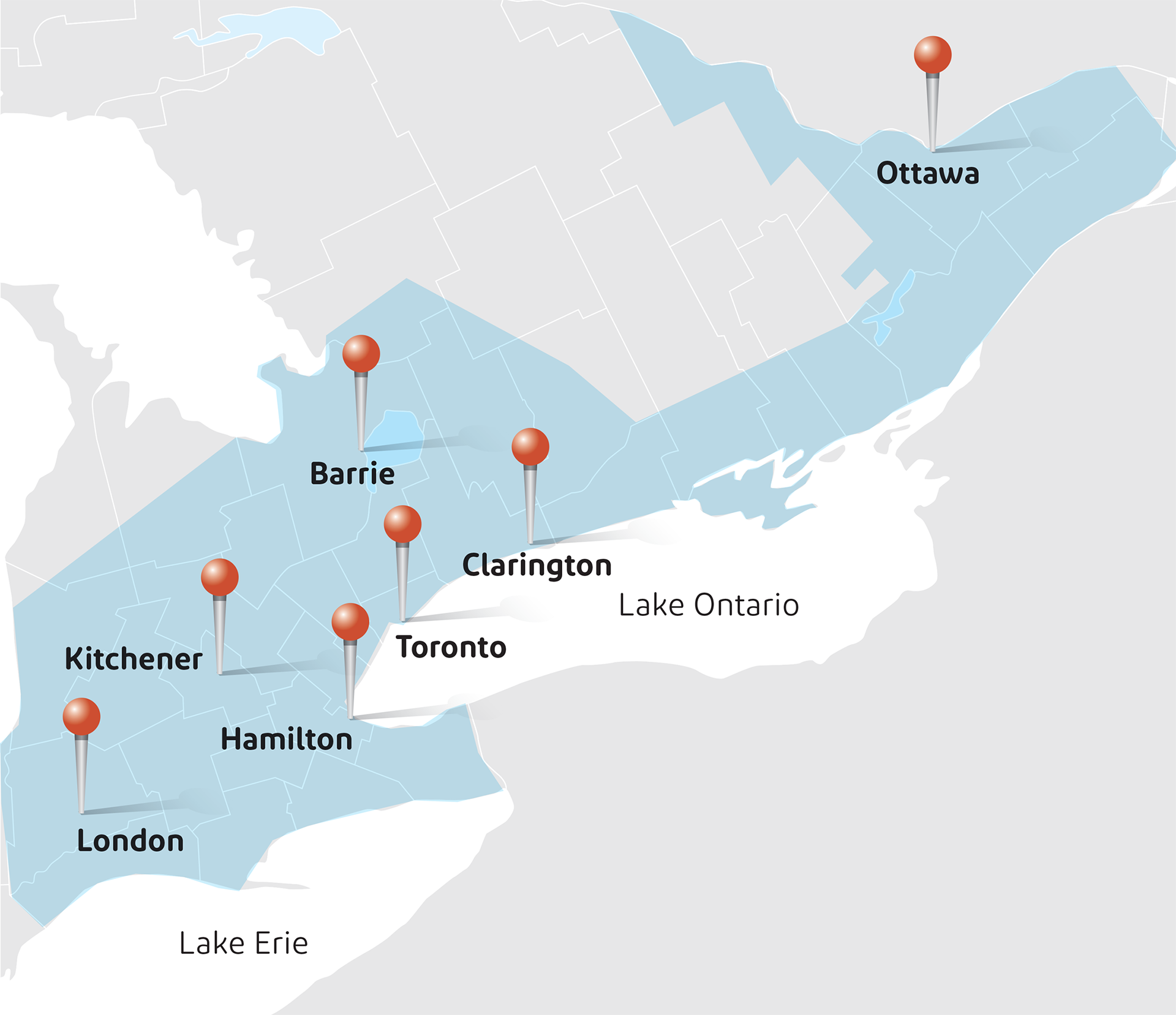 Map of OE's coverage in southern Ontario