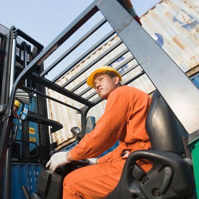 New forklift truck isolated on white with drop shadow.