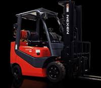 Forklift loader in large modern storehouse