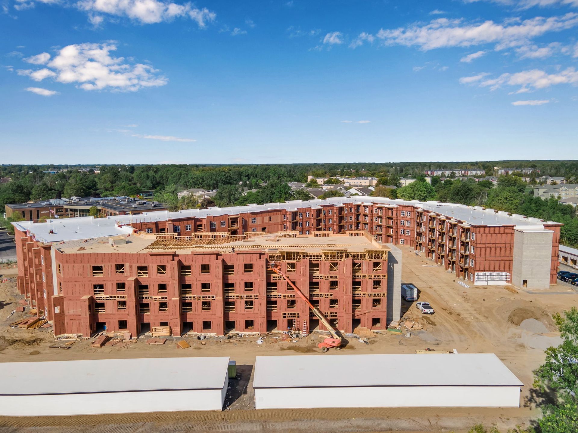 An aerial view of The Frazier under construction