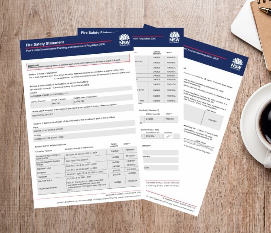 Three Fire Safety Guideline Documents on a Wooden Desk Next to a Cup of Coffee — DG Electrical & Fire In Kiama, NSW