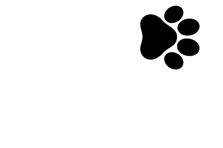 A black paw print on a white background.