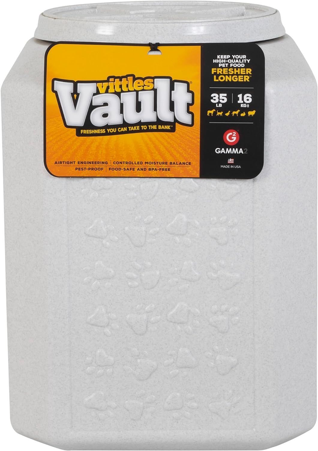 A white littles vault container with a yellow label
