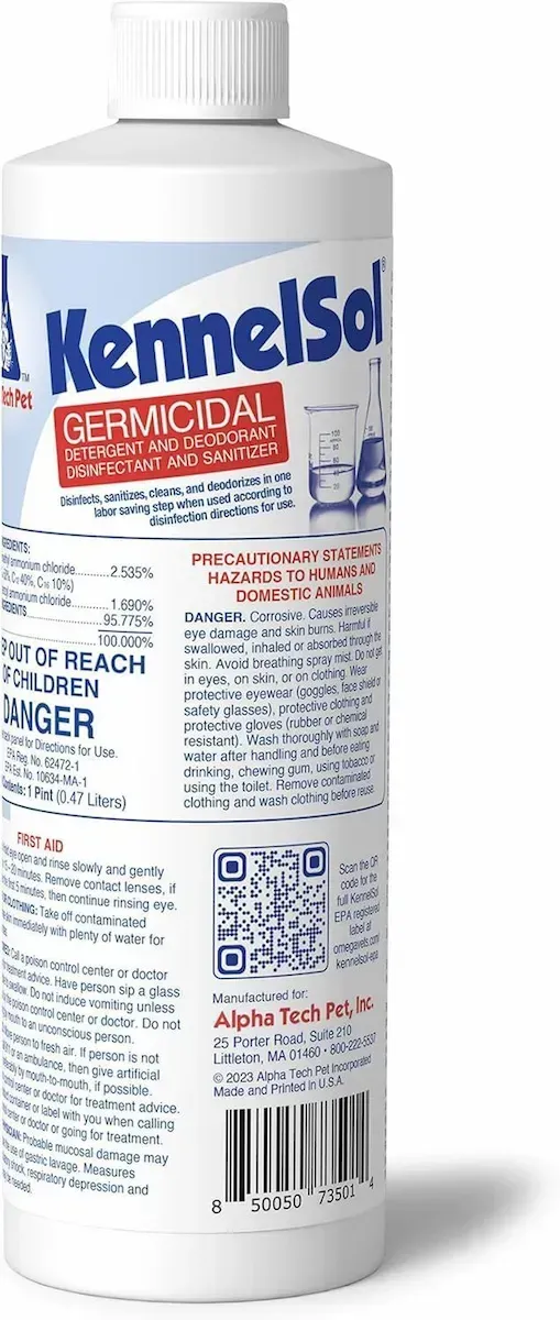 A bottle of kennelsol is sitting on a white surface.