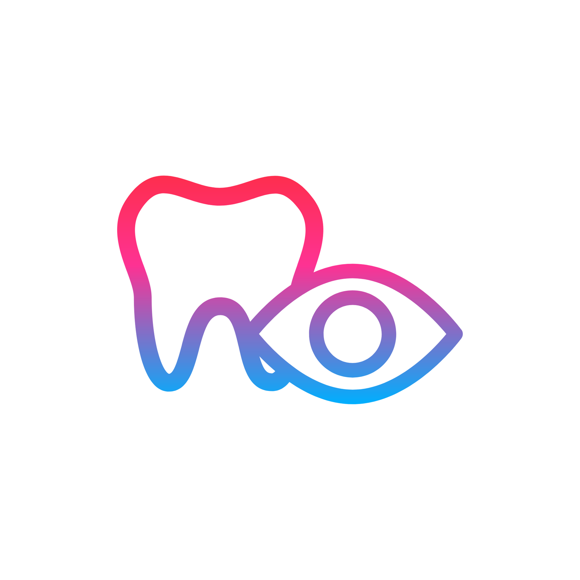An icon of a tooth and an eye on a white background.