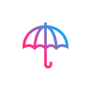 A pink and blue umbrella icon on a white background.