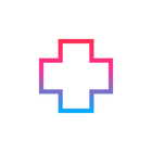 A red , blue and purple cross on a white background.